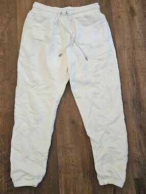 Jordan Men's White Fleece Jogger Sweatpants Medium Embroidered Logo Zipper Pocke